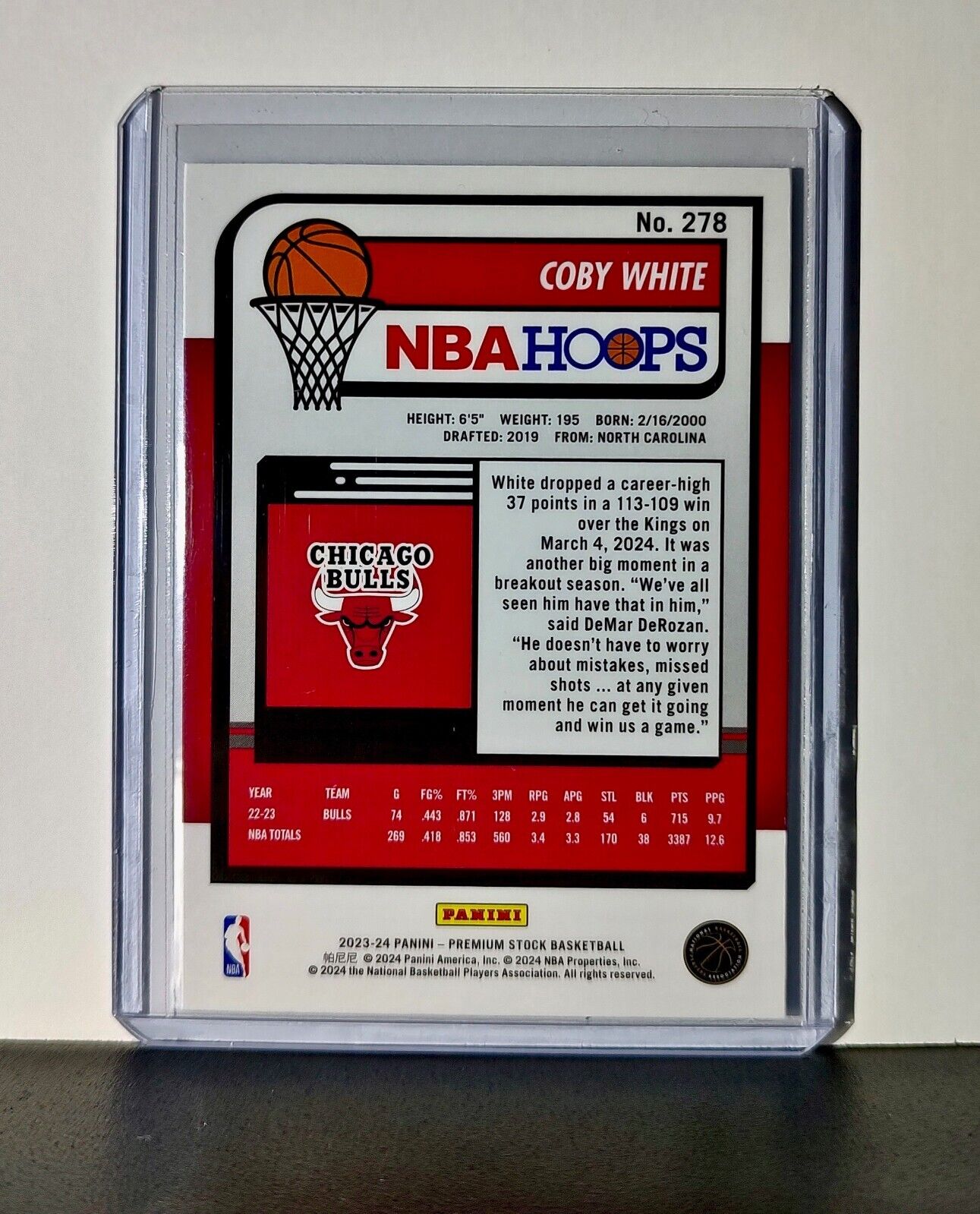 Coby White 2023-24 Panini Premium Stock NBA Hoops #278 Card Chicago Bulls