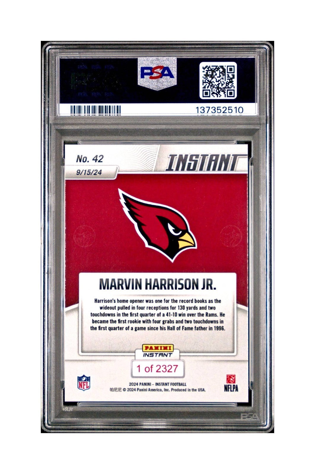 Marvin Harrison Jr. Rookie 2024 Panini Instant NFL #42 PSA 10 Gem Mint