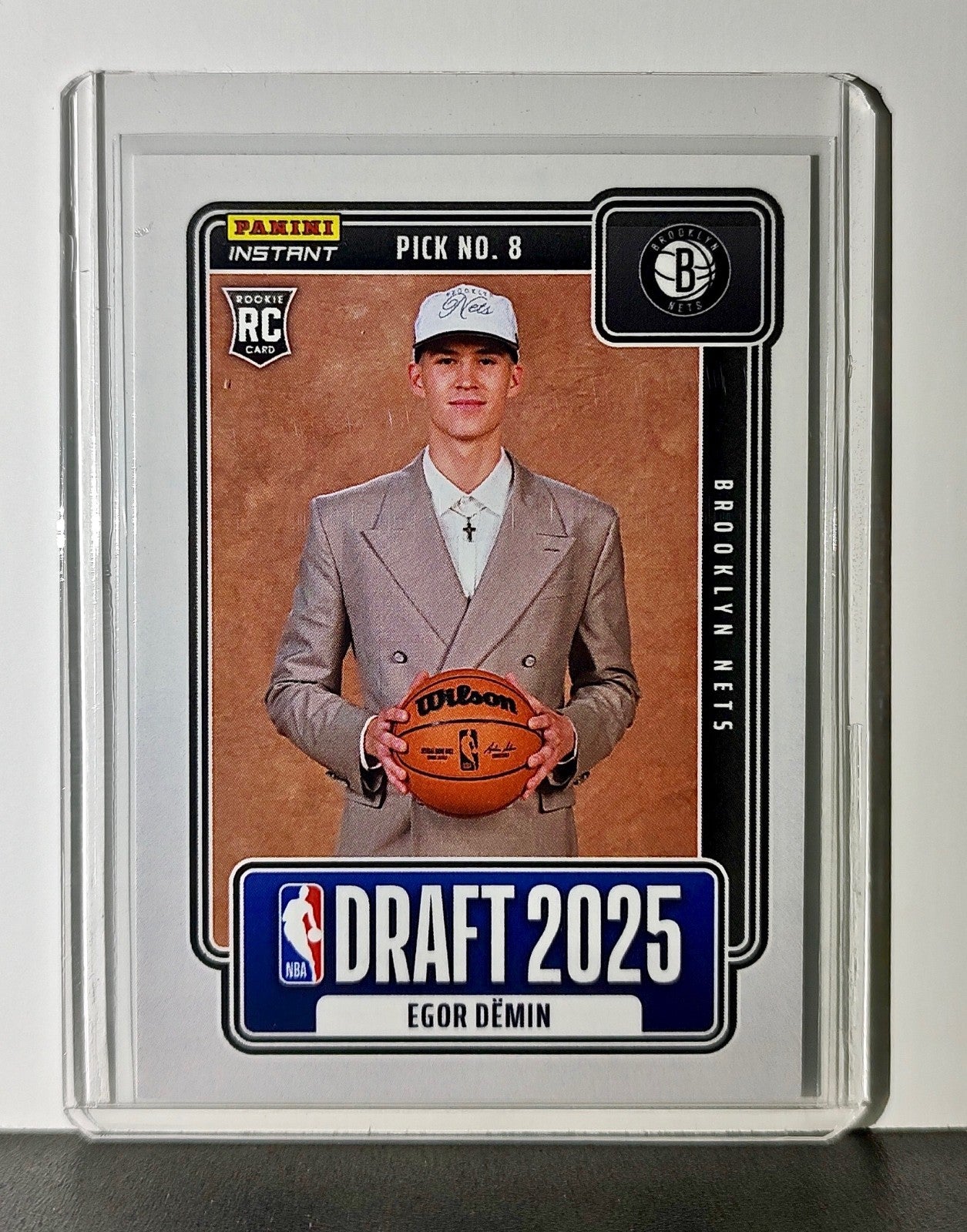 Egor Demin Rookie 2025-26 Panini NBA #8 Draft Night Card Brooklyn Nets