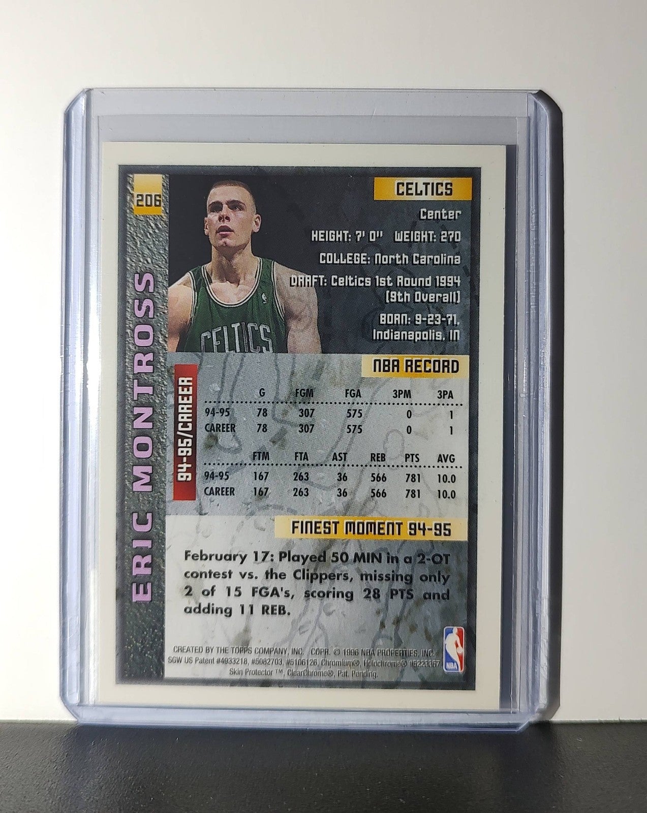 Eric Montross 1995-96 Topps Finest NBA #206 Card Boston Celtics