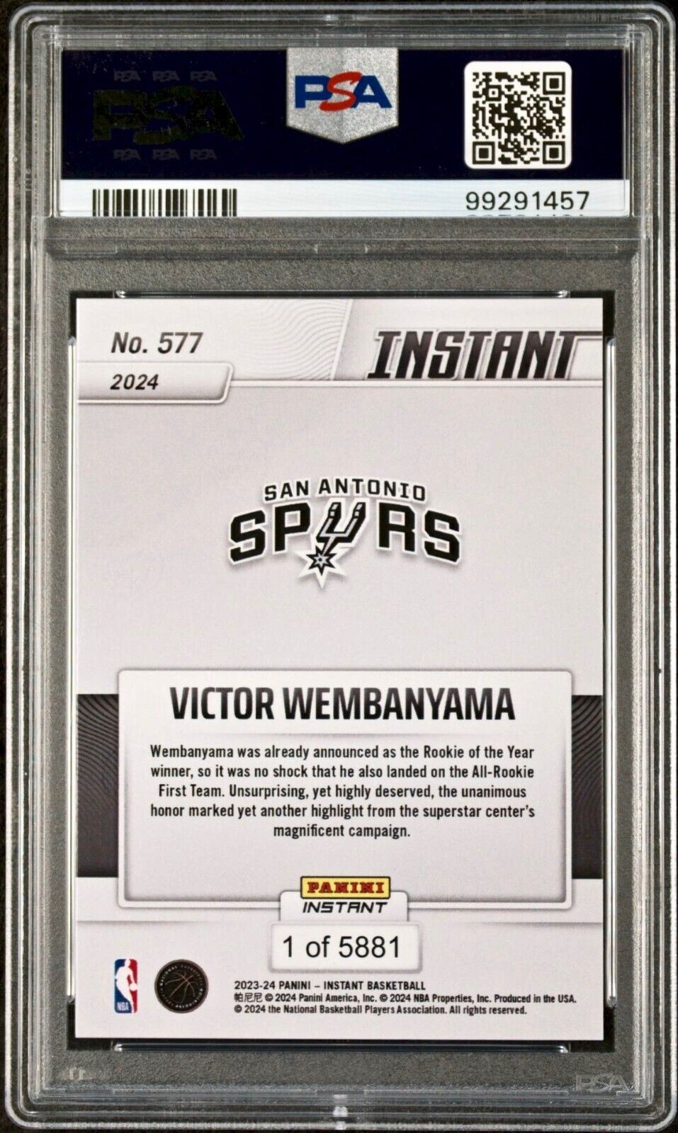 Victor Wembanyama 2023 Panini NBA All-Rookie 1st Team #577 Rookie Card PSA 8