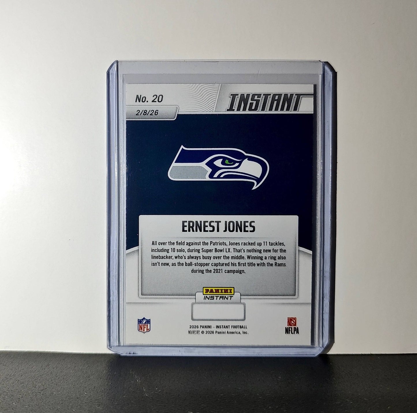 Ernest Jones 2026 Panini NFL Super Bowl LIX Champions #20 Card Seattle Seahawks