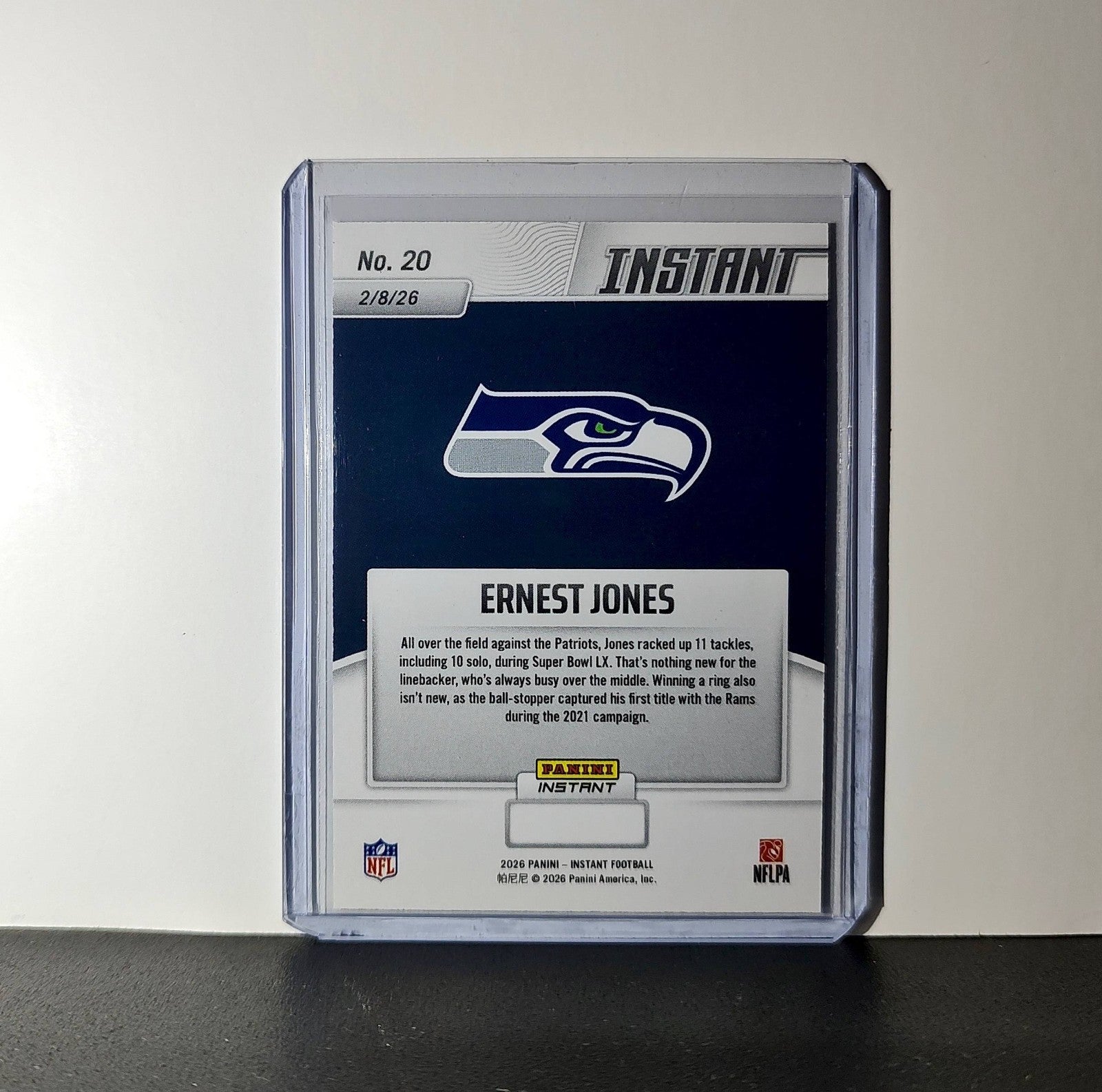 Ernest Jones 2026 Panini NFL Super Bowl LIX Champions #20 Card Seattle Seahawks