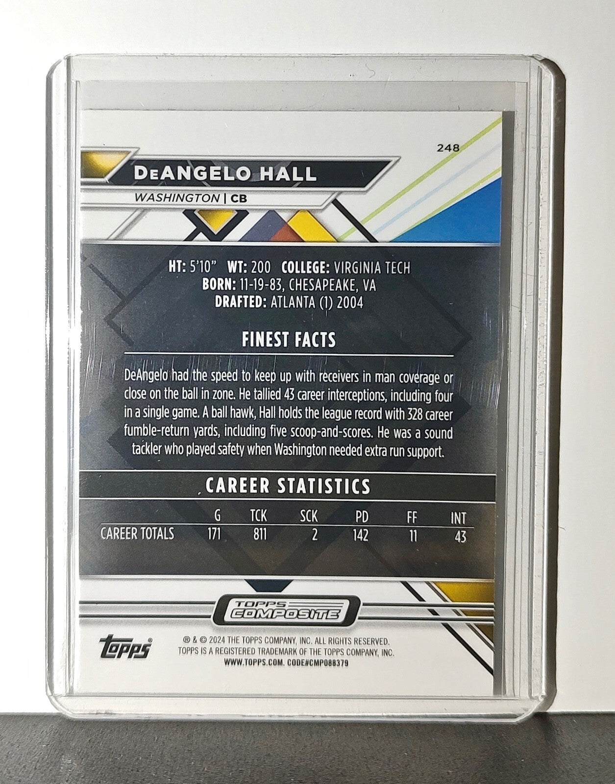 DeAngelo Hall 2023 Topps Finest NFL #248 Card Washington Redskins