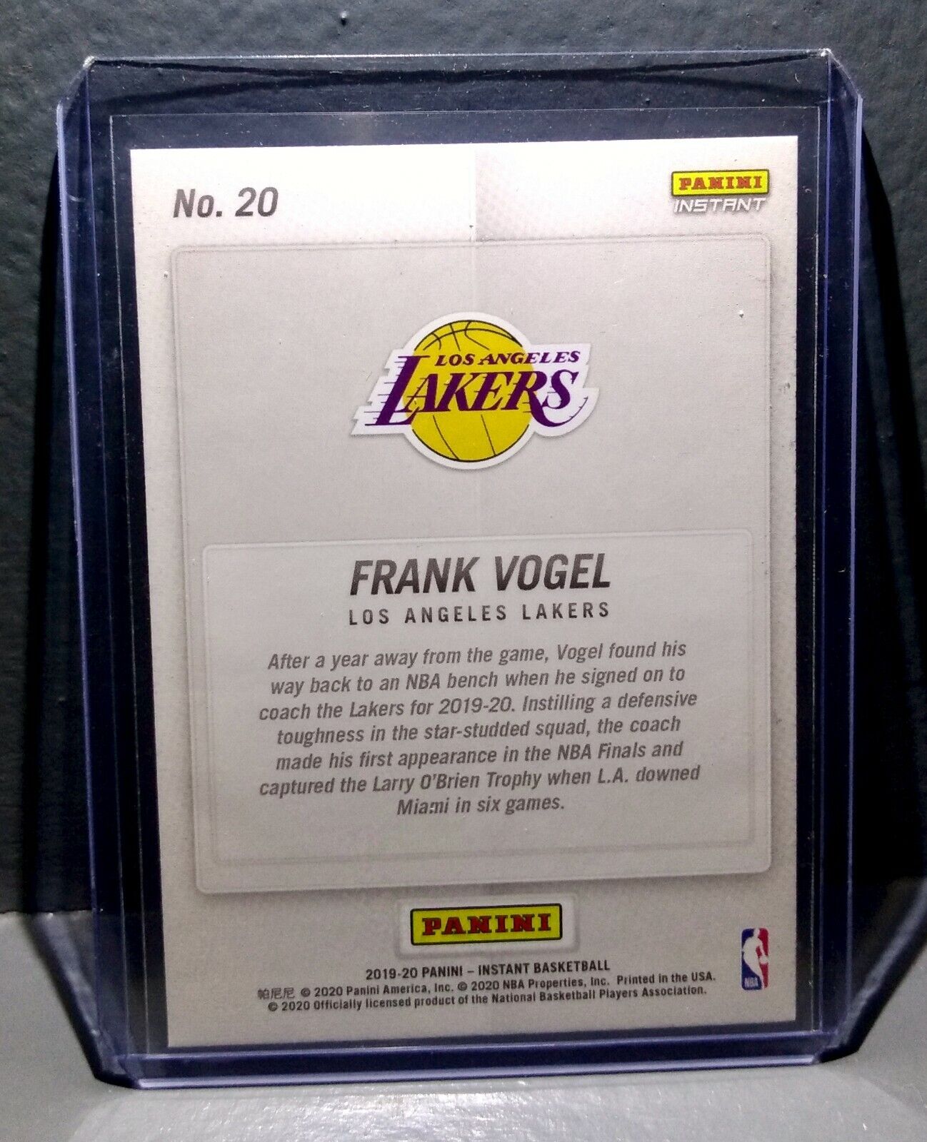 Frank Vogel 2020 Panini NBA LA Lakers Champions #20 Basketball Card