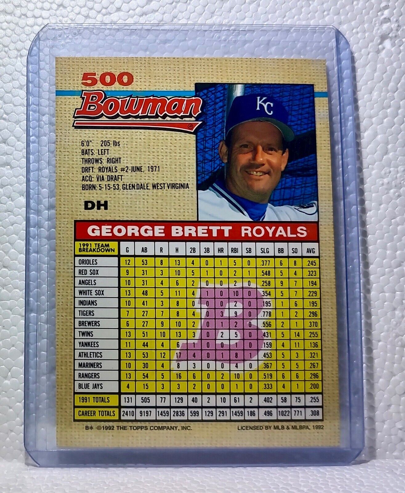 George Brett 1992 Topps Bowman MLB #500 Baseball Card Kansas City Royals