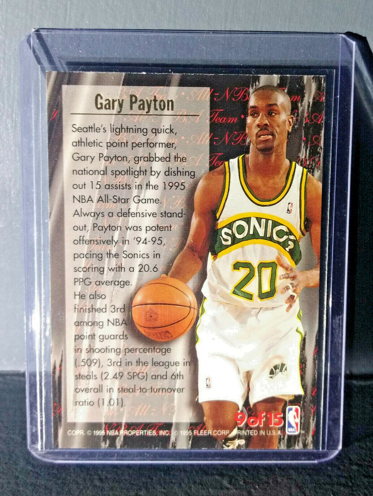 1995-96 Gary Payton Fleer Ultra All-NBA Team #9 Basketball Card