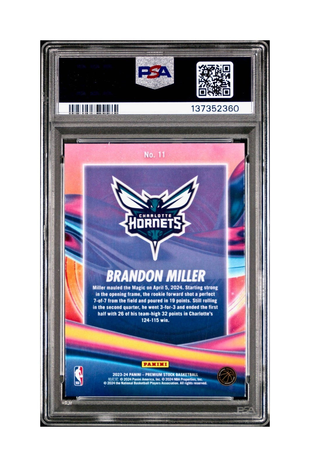 Brandon Miller 2023 Panini Hoops Premium Anti Gravity #11 PSA 9 Mint
