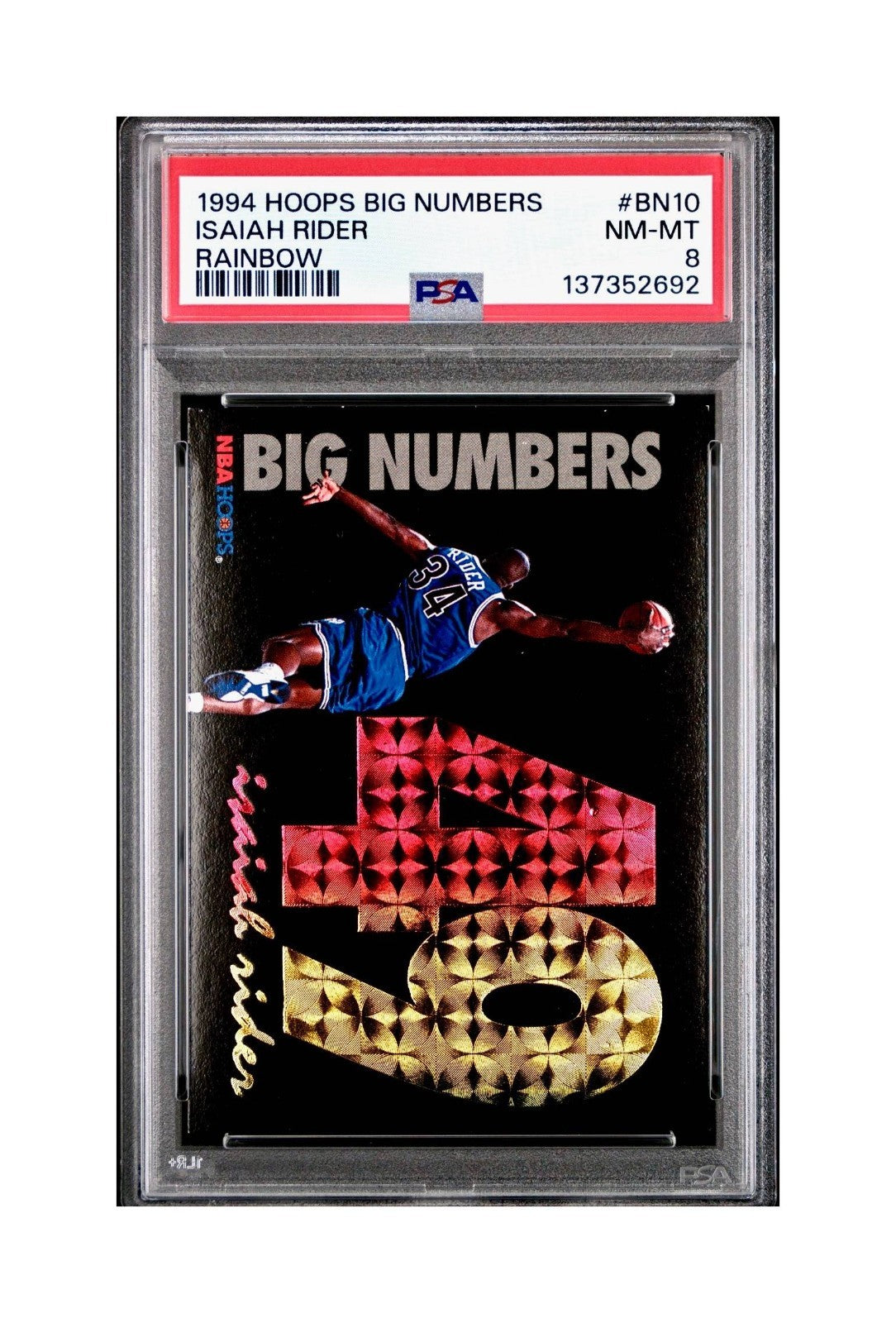 Isaiah Rider 1994 NBA Hoops Big Numbers #BN10 Rainbow PSA 8 NM-MT