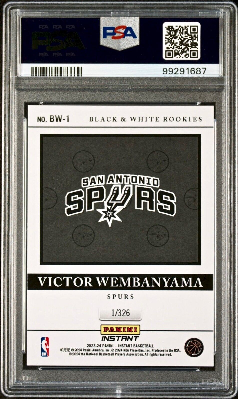 Victor Wembanyama 2023 Panini Black & White Rookies NBA #BW-1 Card PSA 10 Gem