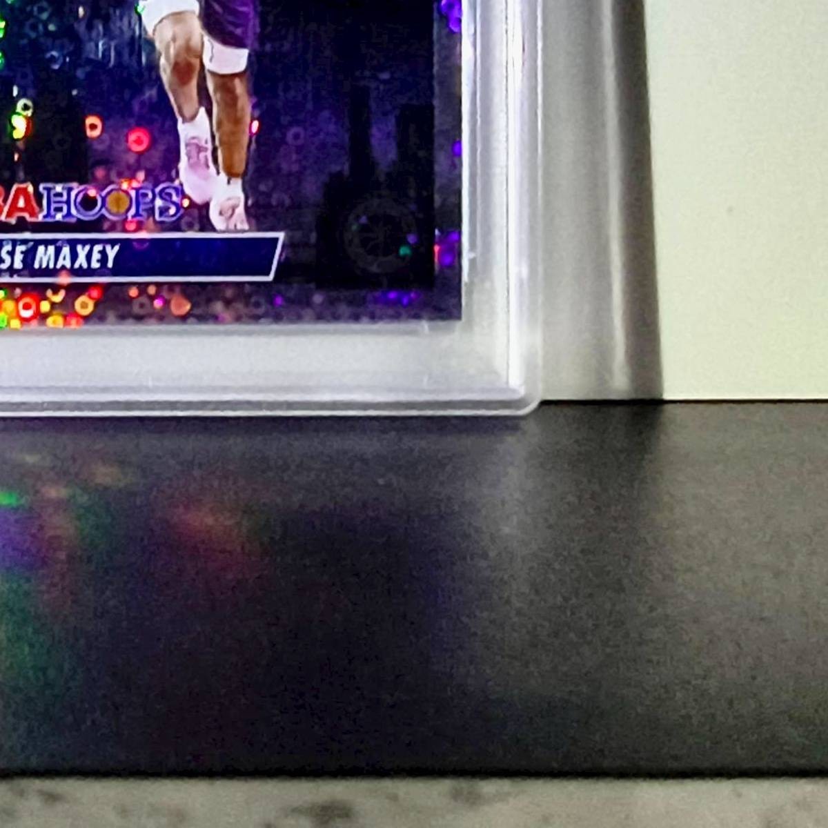 Tyrese Maxey 2023 NBA Panini Hoops Premium #18 City Edition Disco Prizm PSA 8