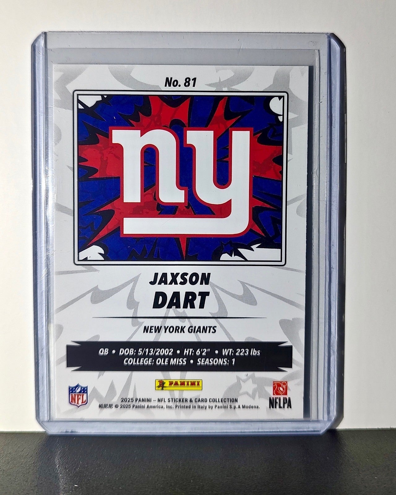 Jaxson Dart Rookie 2025 Panini NFL #81 Foil Sticker Card New York Giants