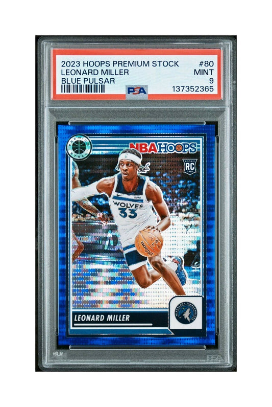 Leonard Miller 2023 Panini Hoops Premium #80 65/75 Blue Pulsar PSA 9 Mint