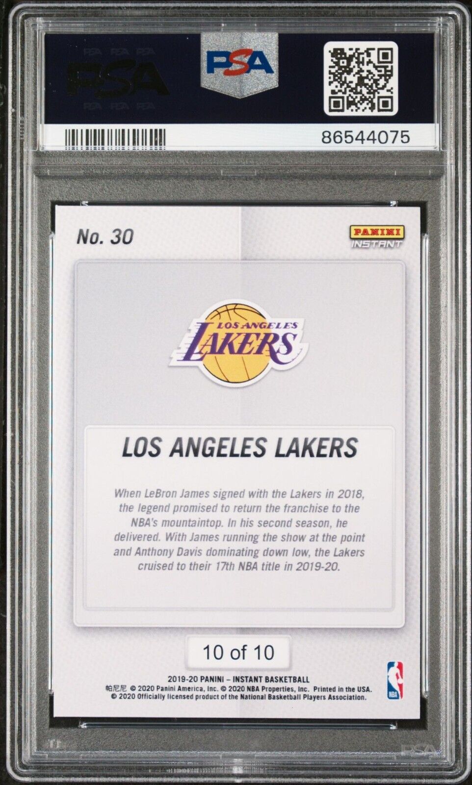 Los Angeles Lakers 2020 Panini NBA Champions #30 Green Card 10/10 PSA 9 Mint