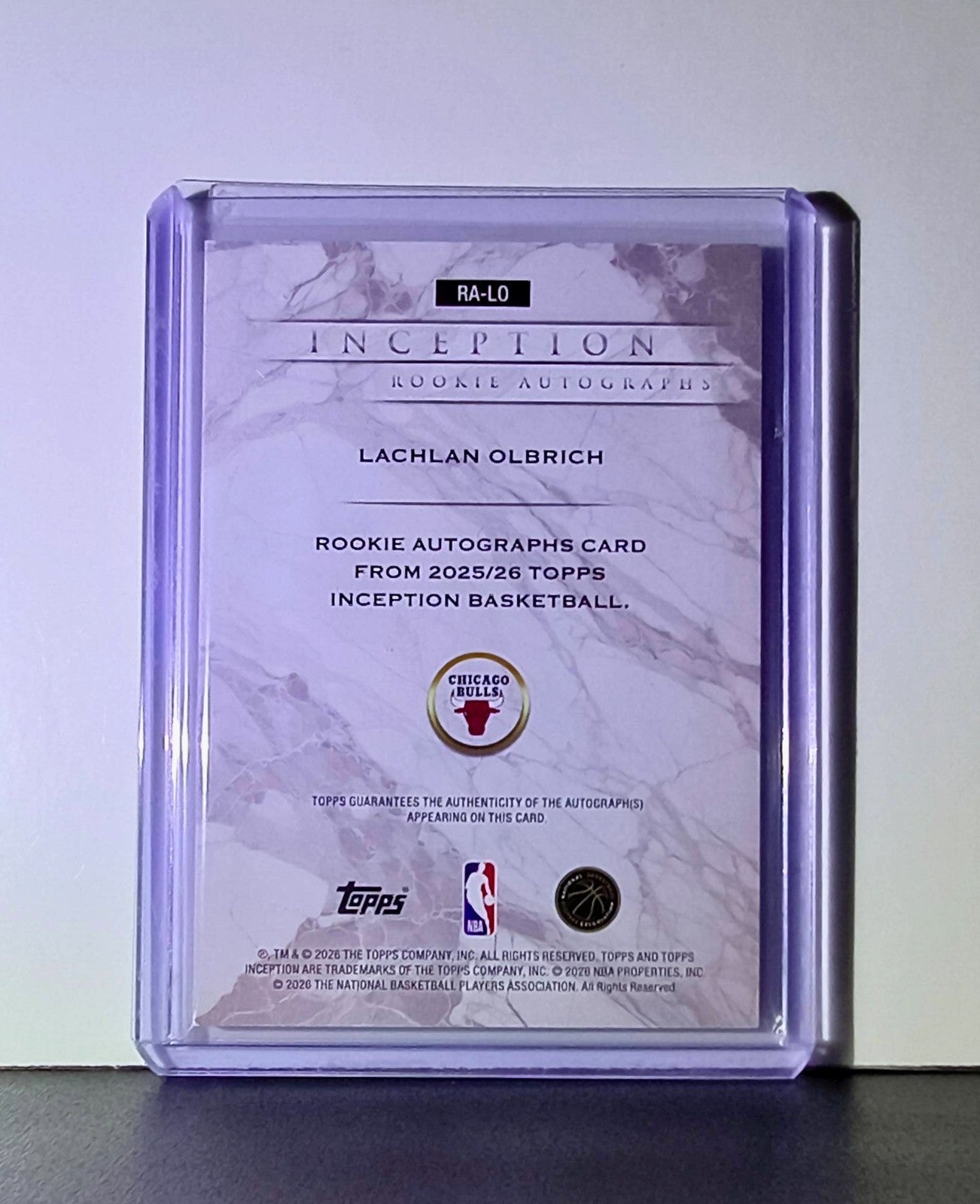 Lachlan Olbrich Rookie 2025 NBA Topps Inception #RA-LO Autograph Card Bulls