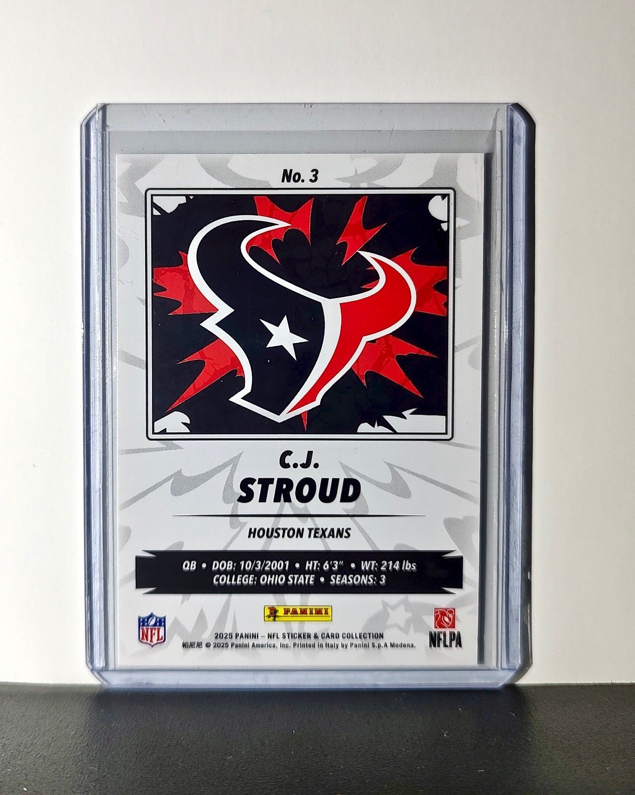 C.J. Stroud 2025 Panini NFL #3 Sticker Card Houston Texans