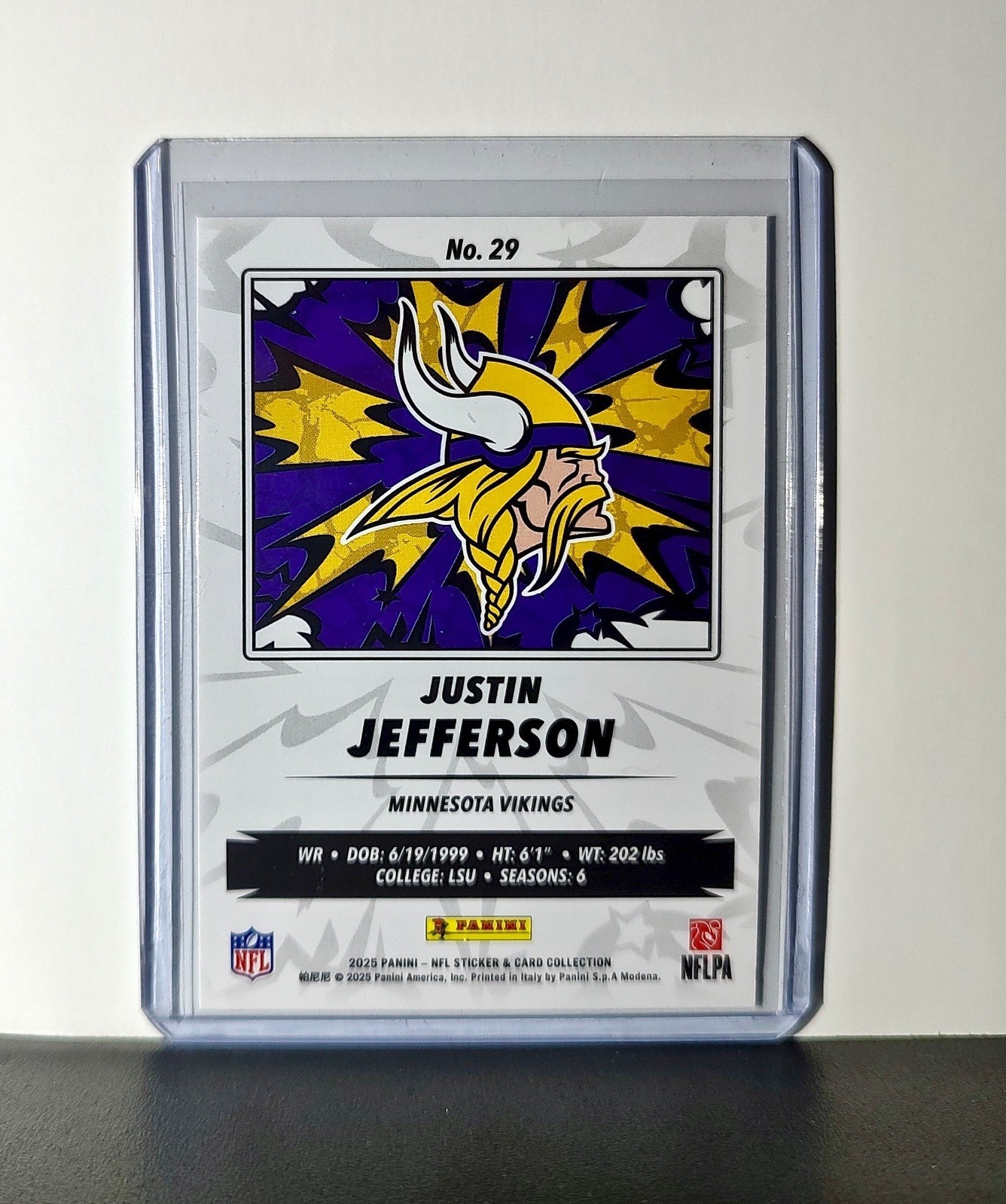 Justin Jefferson 2025 Panini NFL #29 Sticker Card Minnesota Vikings