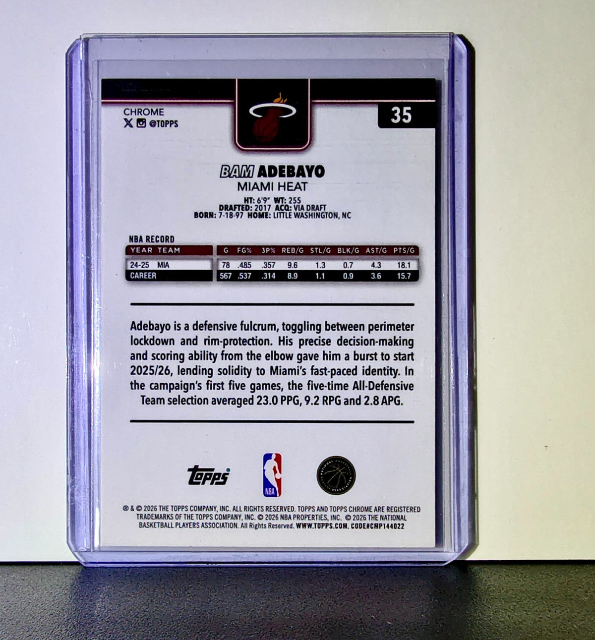 Bam Adebayo 2025-26 NBA Topps Chrome Update X-Fractor #35 Card Miami Heat