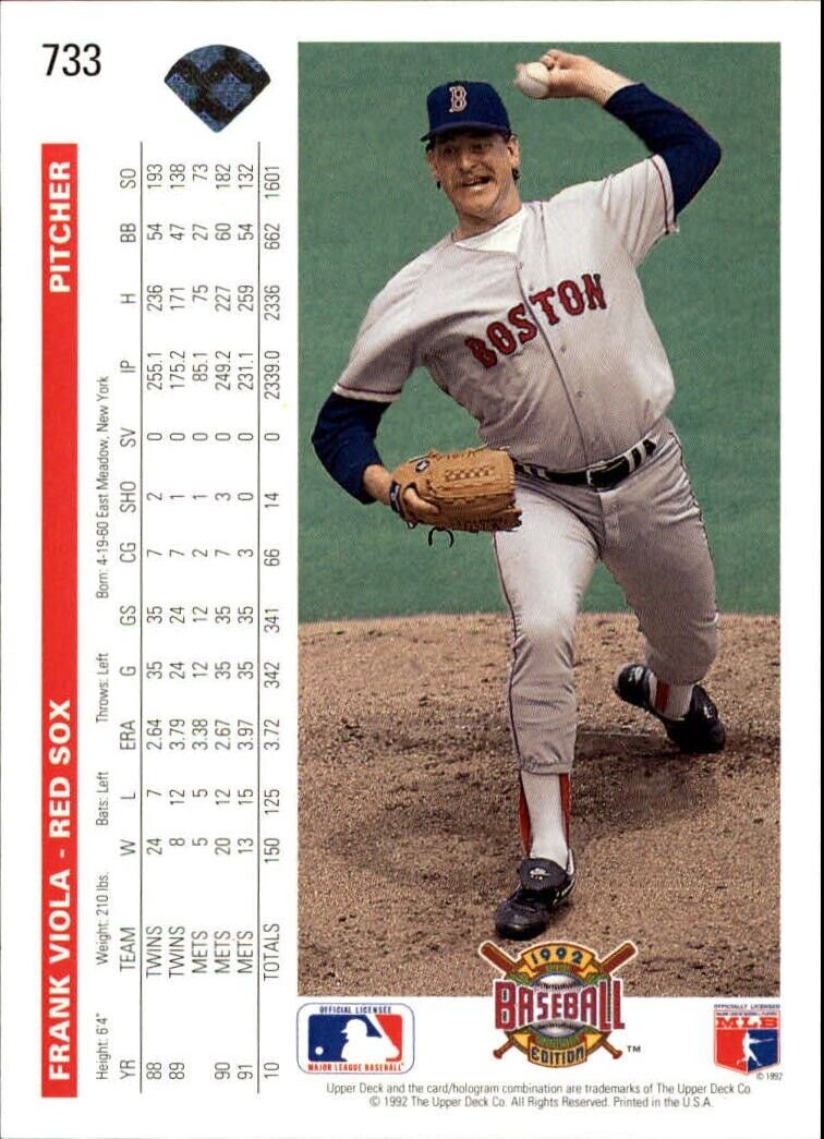 Frank Viola 1992 Upper Deck MLB #733 Baseball Card Boston Red Sox