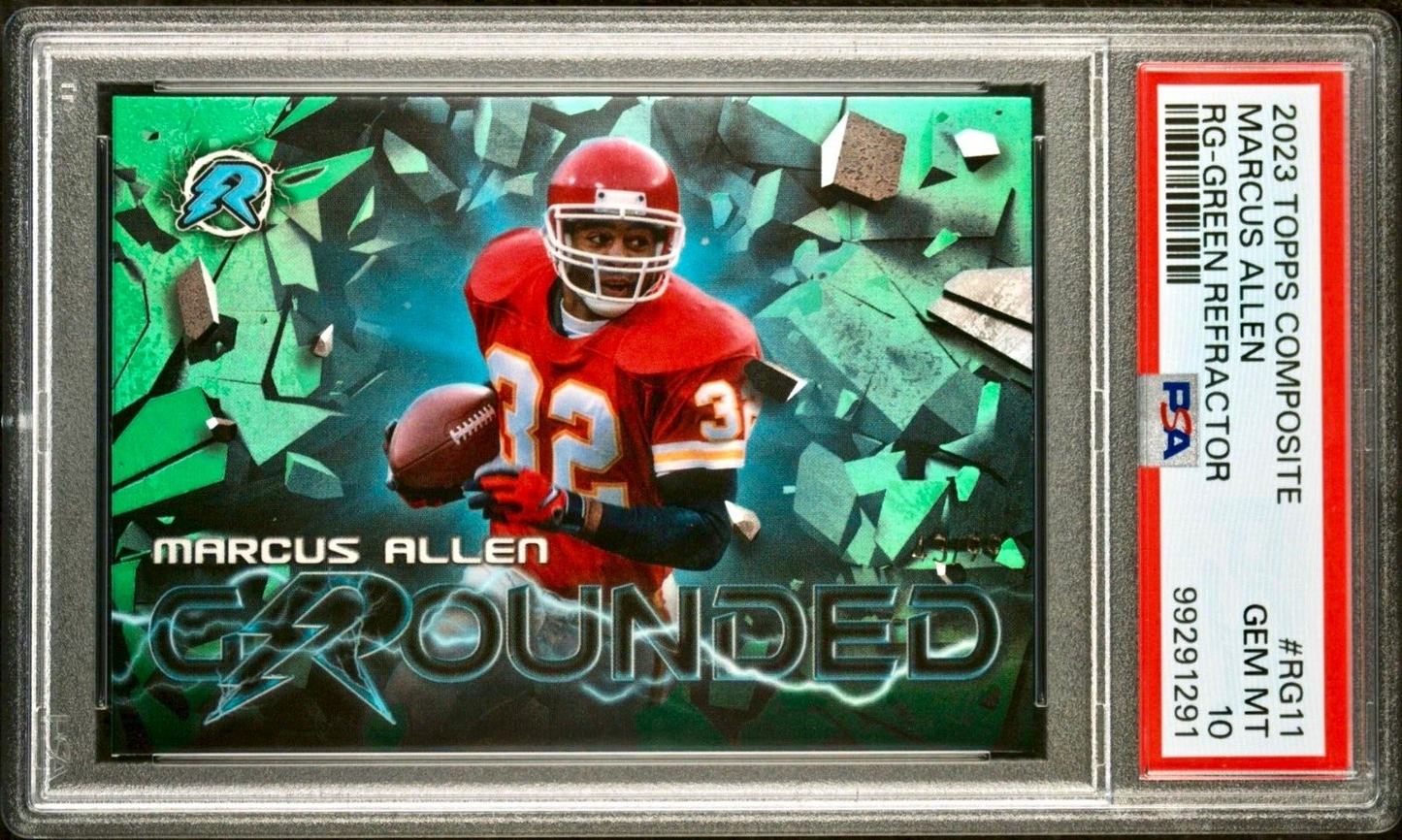 Marcus Allen 2023 Topps Resurgence Grounded #RG-11 Green Refractor 43/99 PSA 10