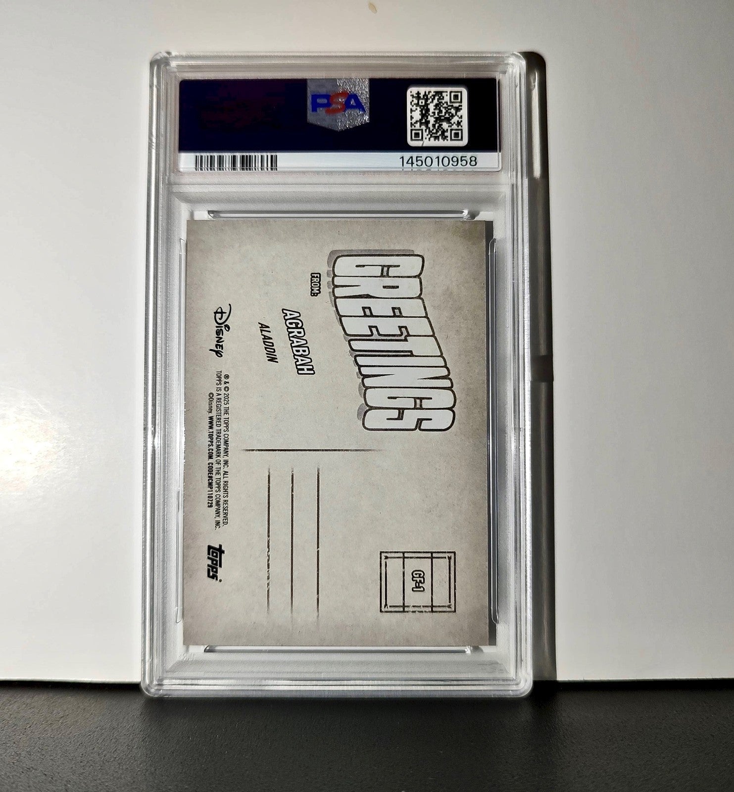 Agrabah 2025 Topps Disney Wonder #GF-1 Greetings From Card Aladdin PSA 9
