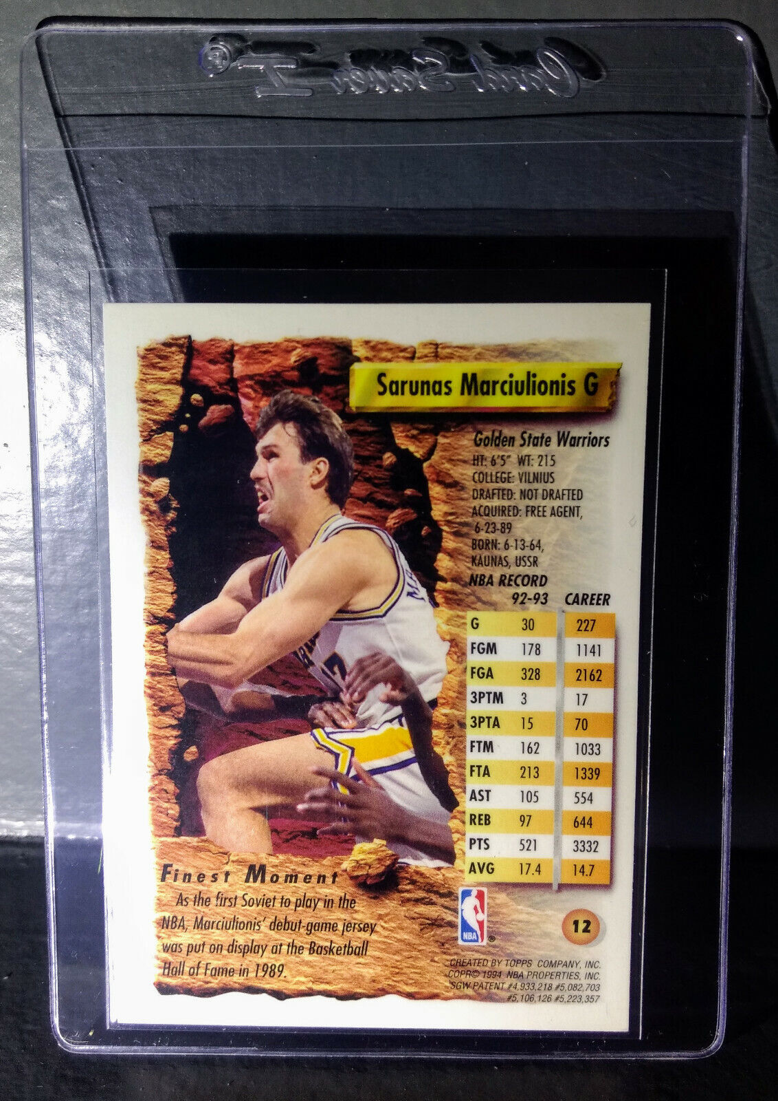 1993-94 Topps Finest Sarunas Marciulionis #12 Basketball Card