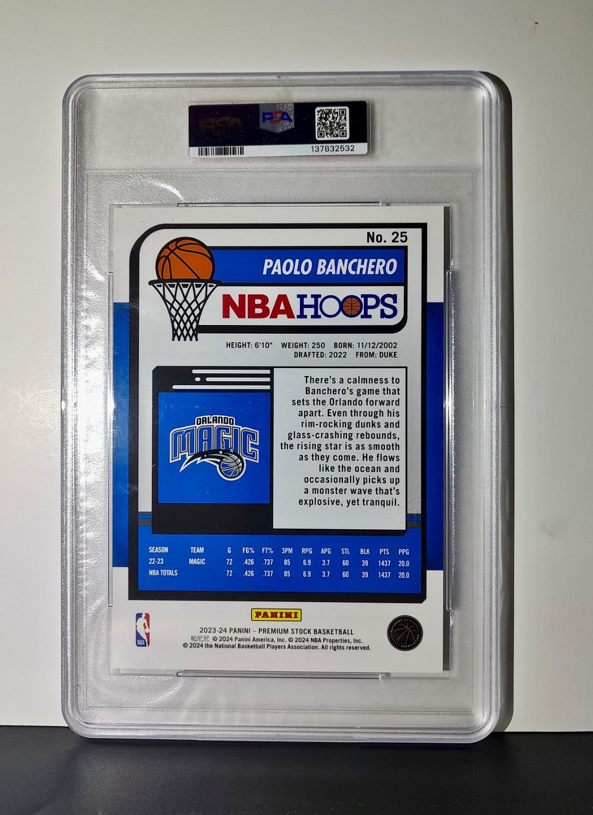 Paolo Banchero 2023 Panini Premium Stock NBA Hoops #25 Jumbo PSA 9 Mint