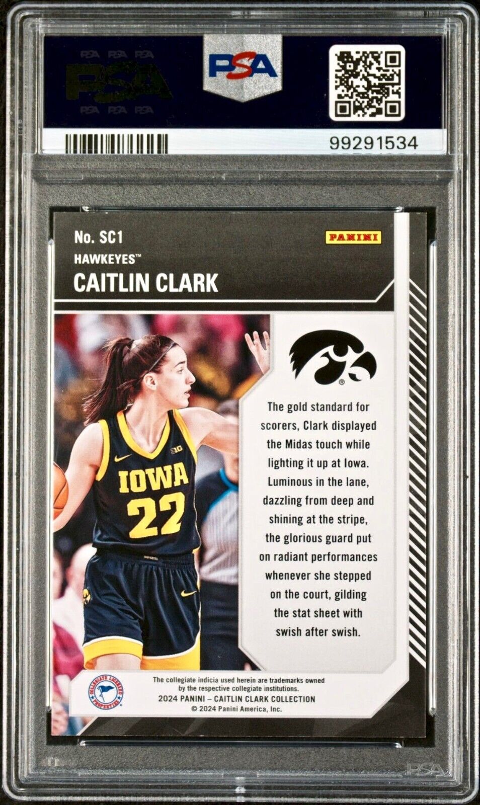 Caitlin Clark 2024 College Contenders School Colors #SC1 Vortex 258/399 PSA 9