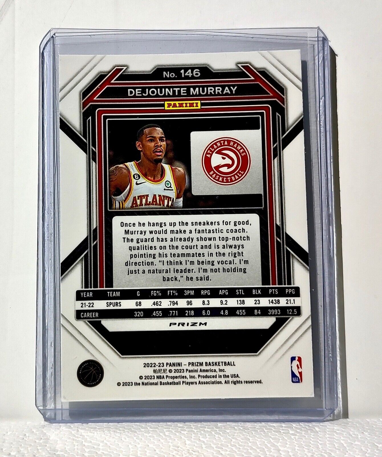 Dejounte Murray 2022-23 Panini Prizm Silver Cracked Ice NBA #146 Card Hawks