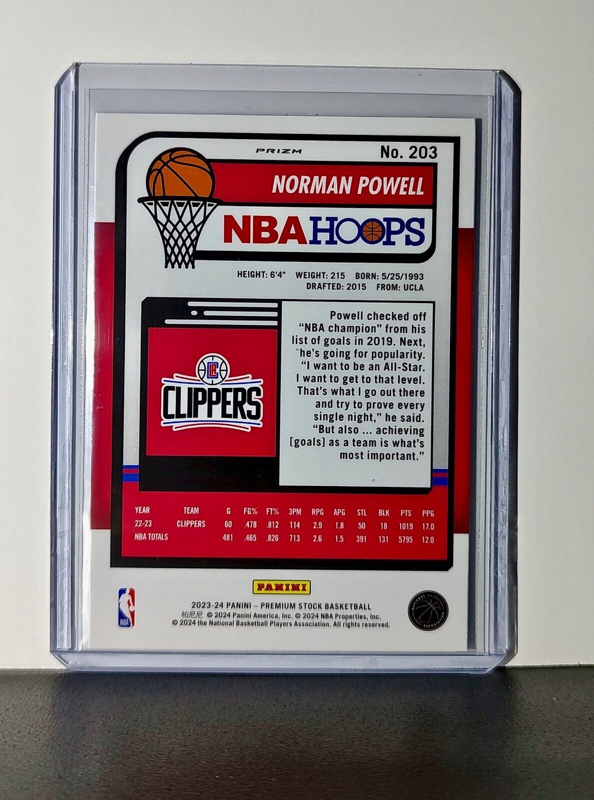 Norman Powell 2023-24 Panini Premium Stock NBA Hoops #203 Prizm Refractor Card