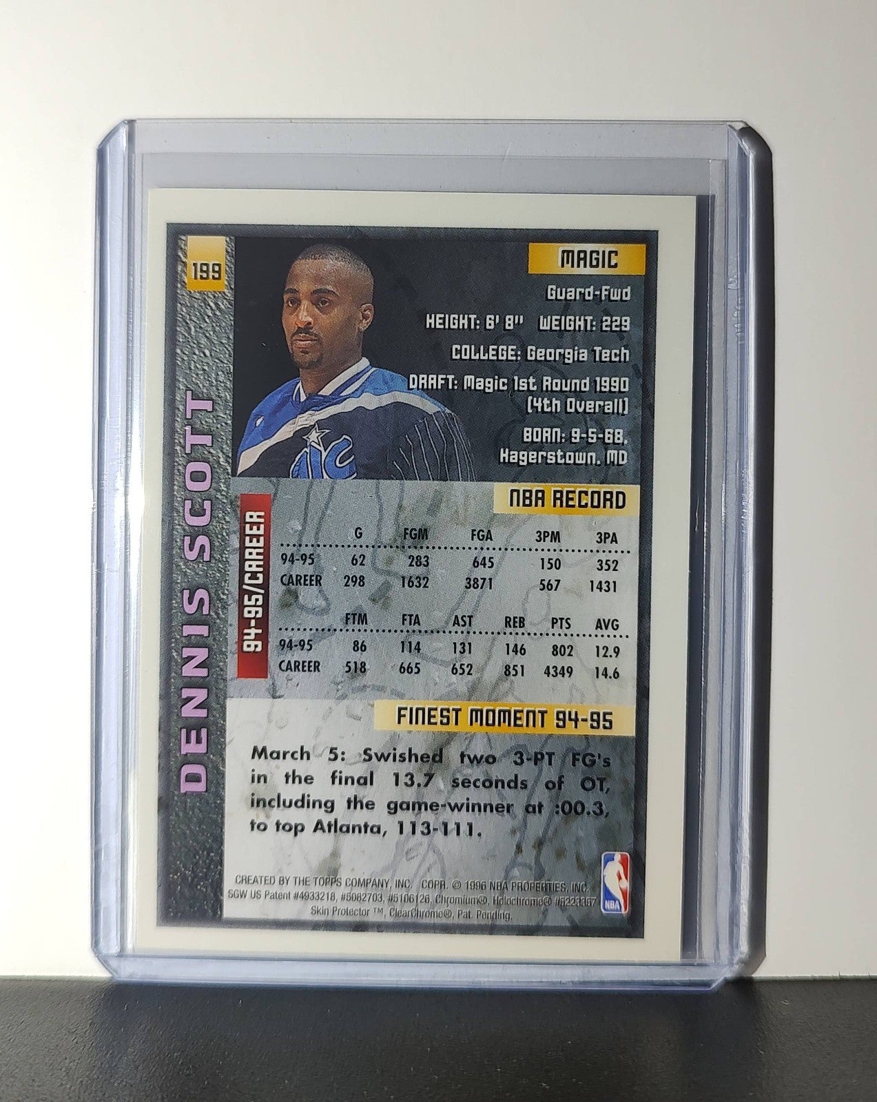 Dennis Scott 1995-96 Topps Finest NBA #199 Card Orlando Magic