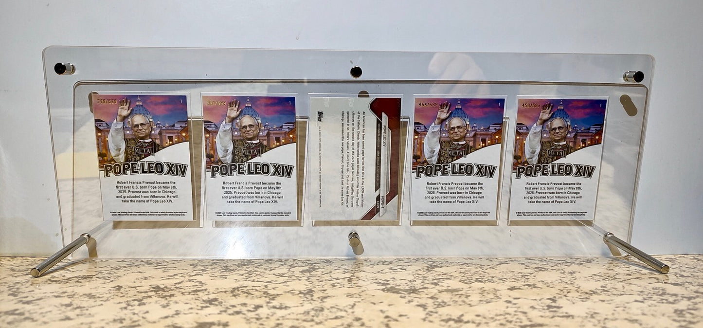 Pope Leo XIV Topps Now & Leaf Metal Cards Set of 5 with Acrylic Display