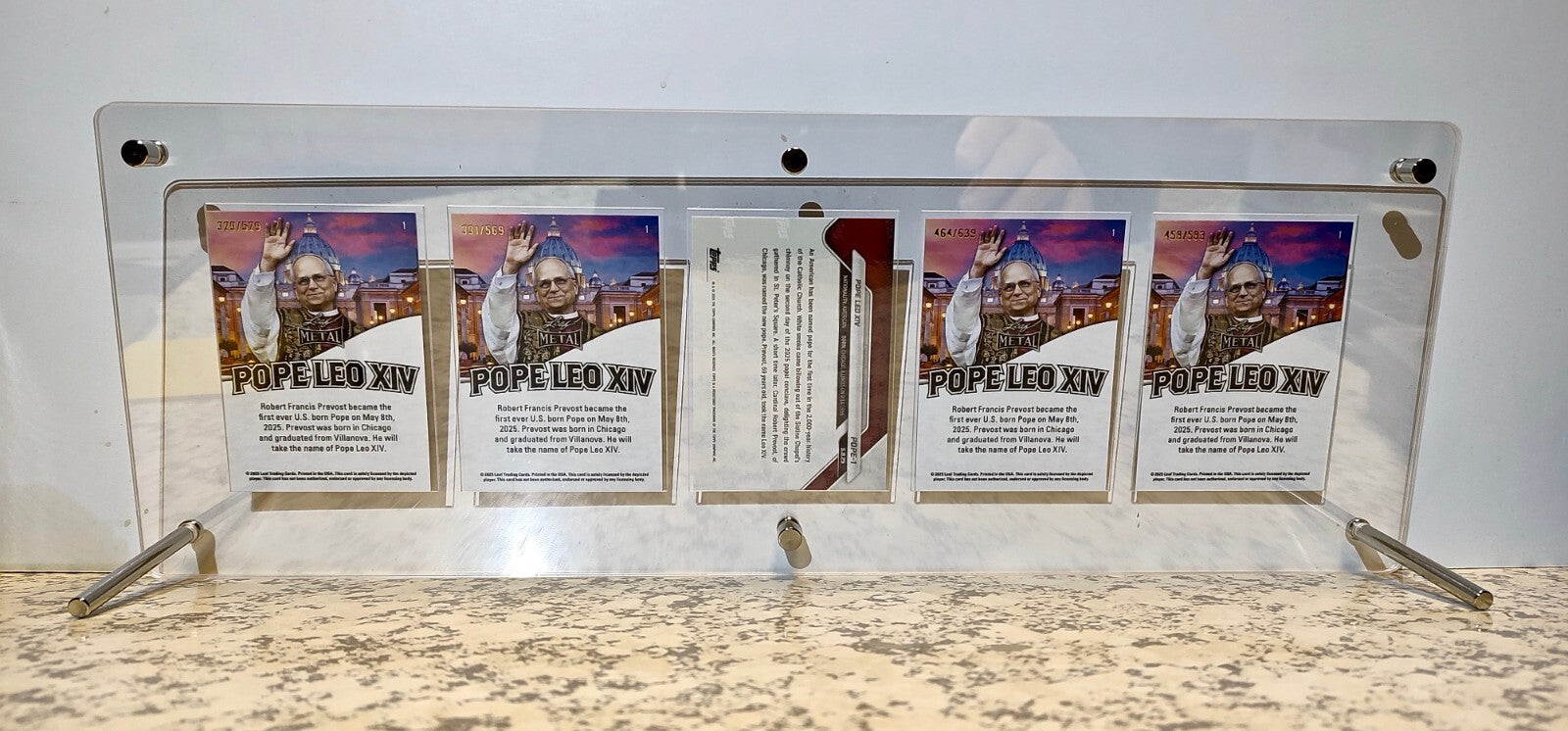 Pope Leo XIV Topps Now & Leaf Metal Cards Set of 5 with Acrylic Display
