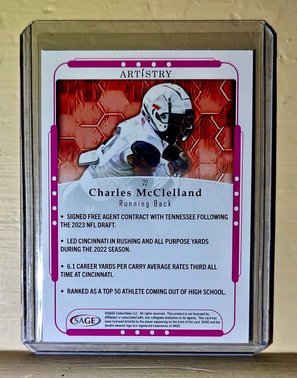 Charles McClelland 2023 SAGE NFL Artistry Football #22 Card