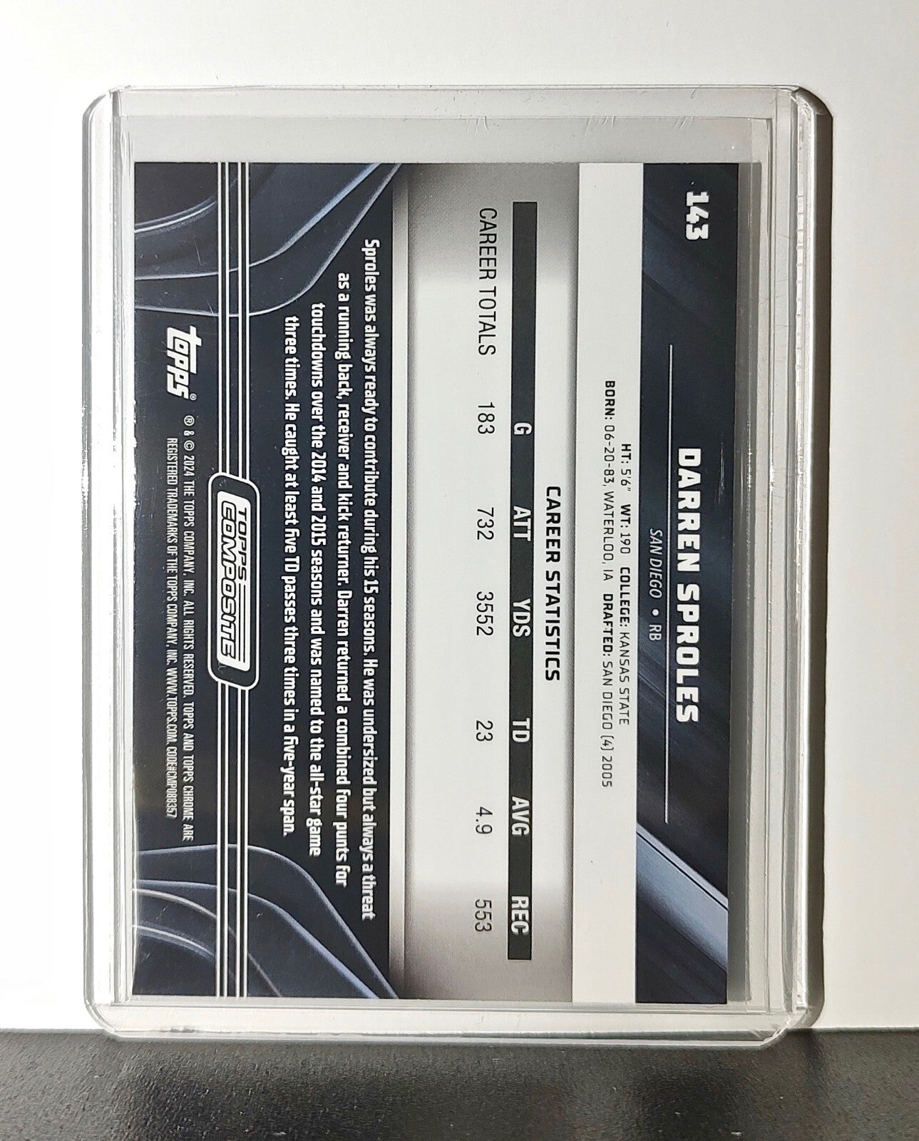 Darren Sproles 2023 Topps Chrome Black NFL #143 Card San Diego Chargers