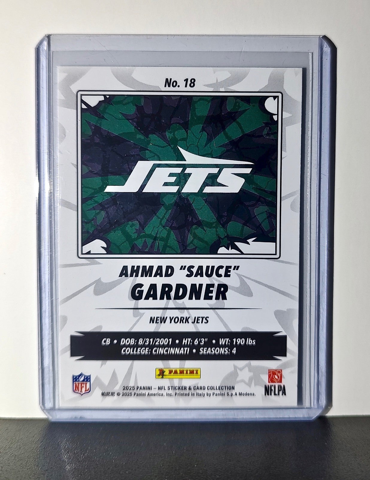 Ahmad "Sauce" Gardner 2025 Panini NFL #18 Foil Sticker Card New York Jets
