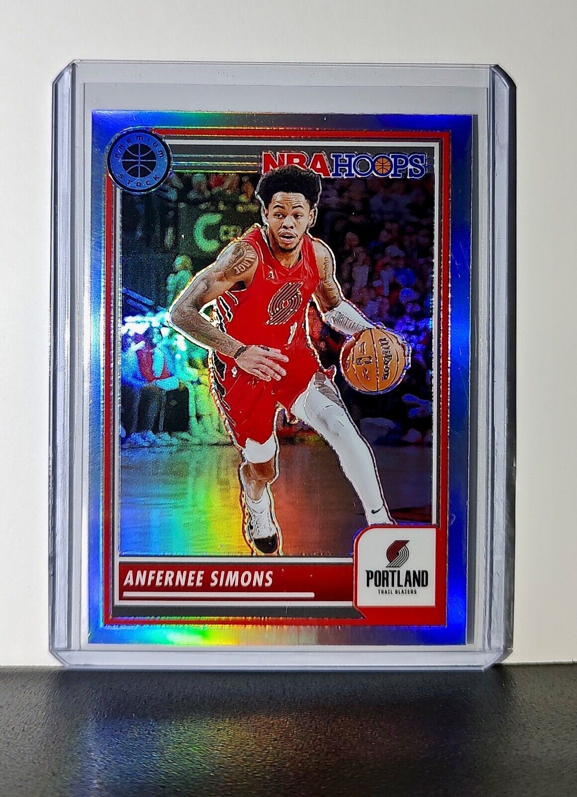 Anfernee Simons 2023-24 Panini Premium Stock NBA Hoops #79 Prizm Refractor Card