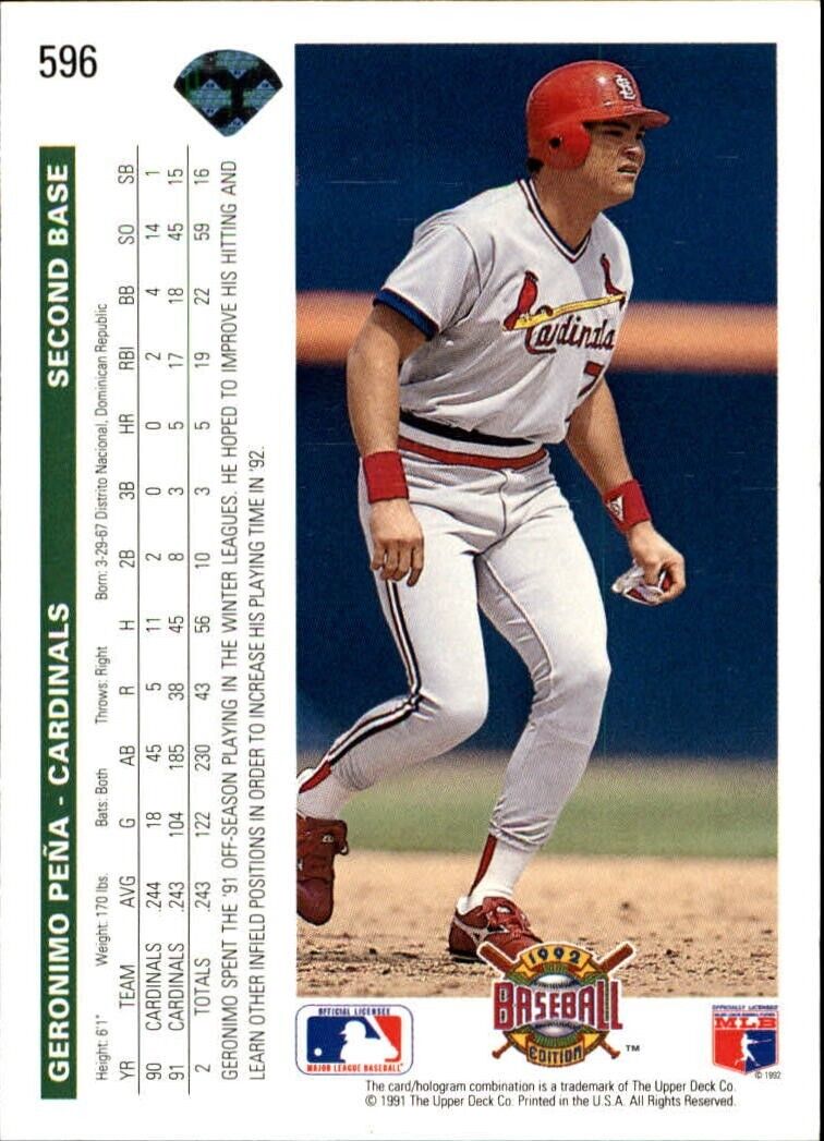 Geronimo Pena 1992 Upper Deck MLB #596 Baseball Card St. Louis Cardinals