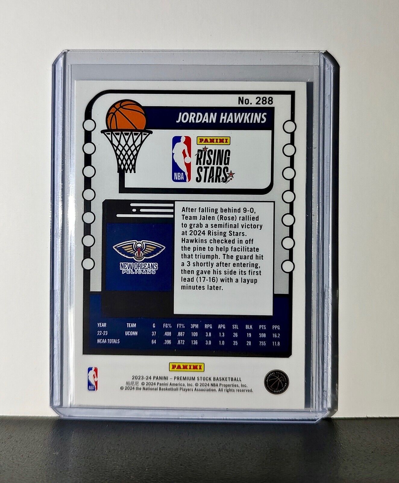 Jordan Hawkins 2023-24 Panini Premium NBA Hoops Rising Stars #288 Rookie Card