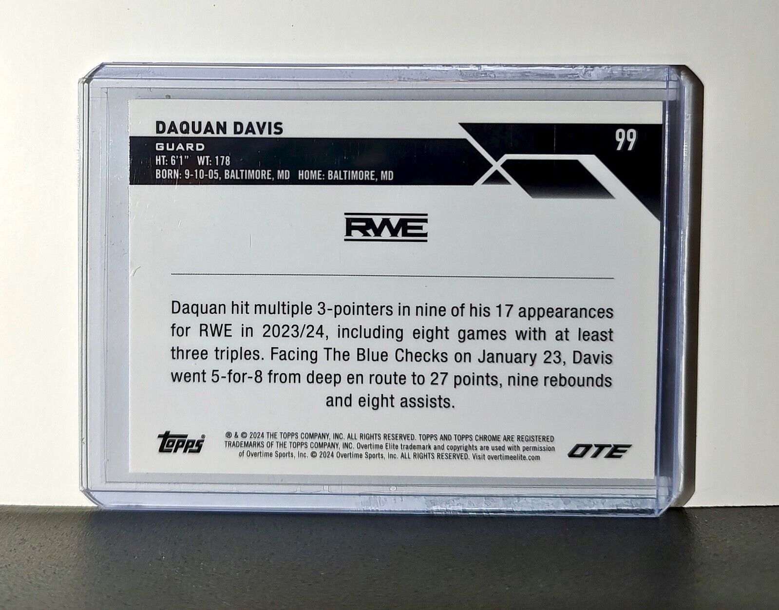Daquan Davis Rookie Card 2023-24 Topps Chrome Overtime #99 RWE
