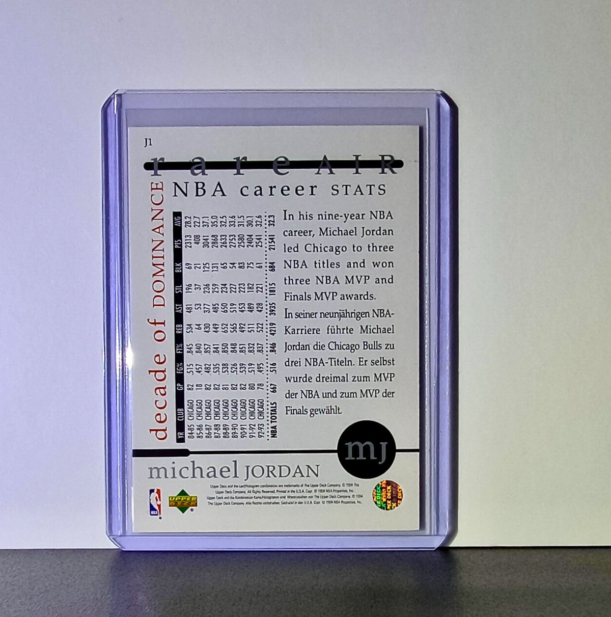 Michael Jordan 1994-95 Upper Deck Rare Air MJ Decade of Dominance #J1 Card Bulls