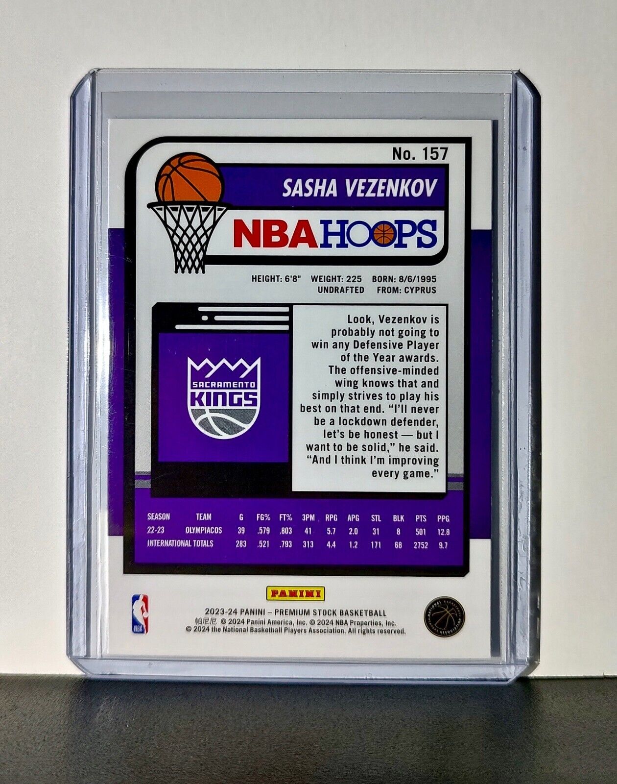 Sasha Vezenkov 2023-24 Panini Premium Stock NBA Hoops #157 Rookie Card Kings