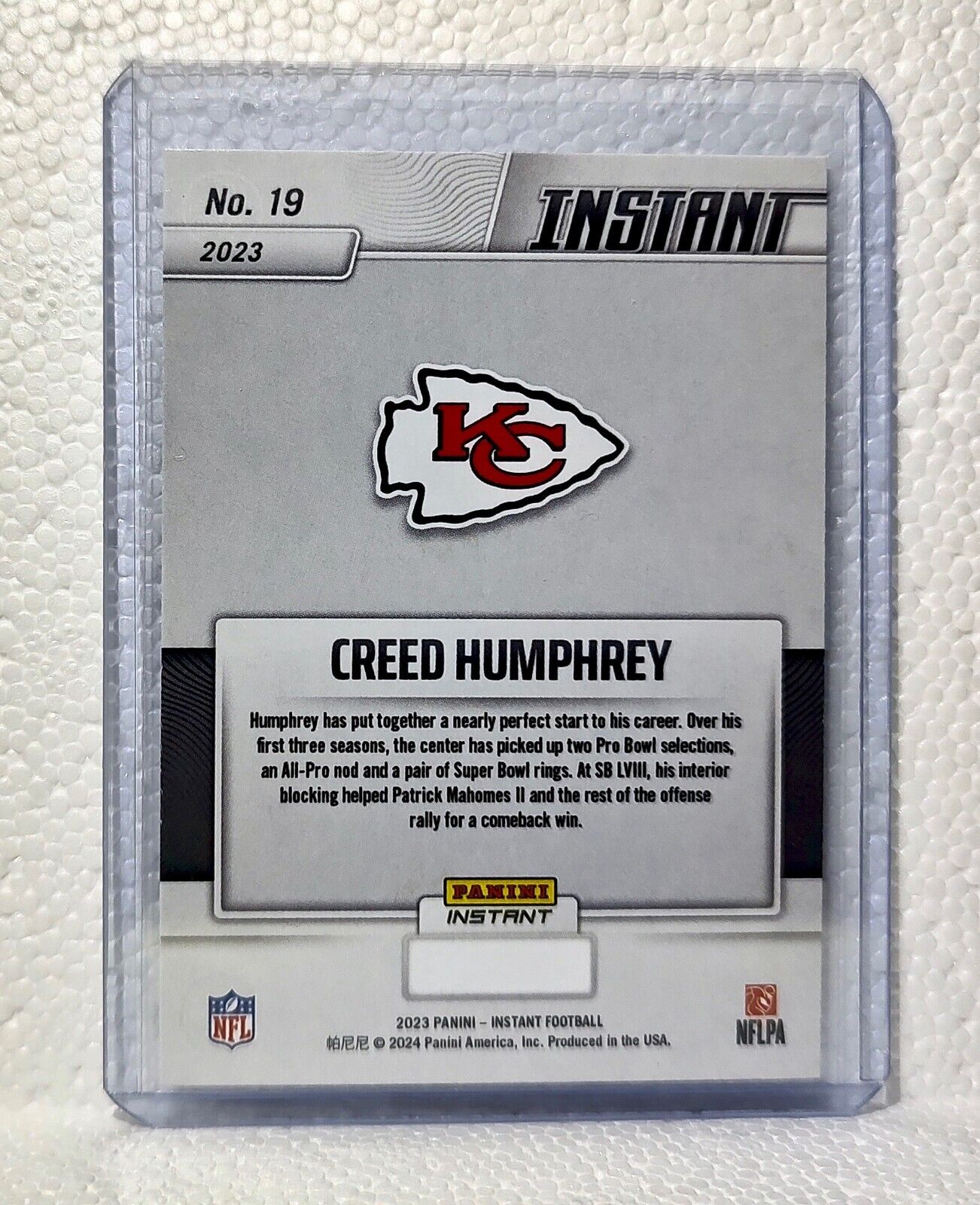 Creed Humphrey 2023 Panini NFL Superbowl Champions #19 Card Kansas City Chiefs