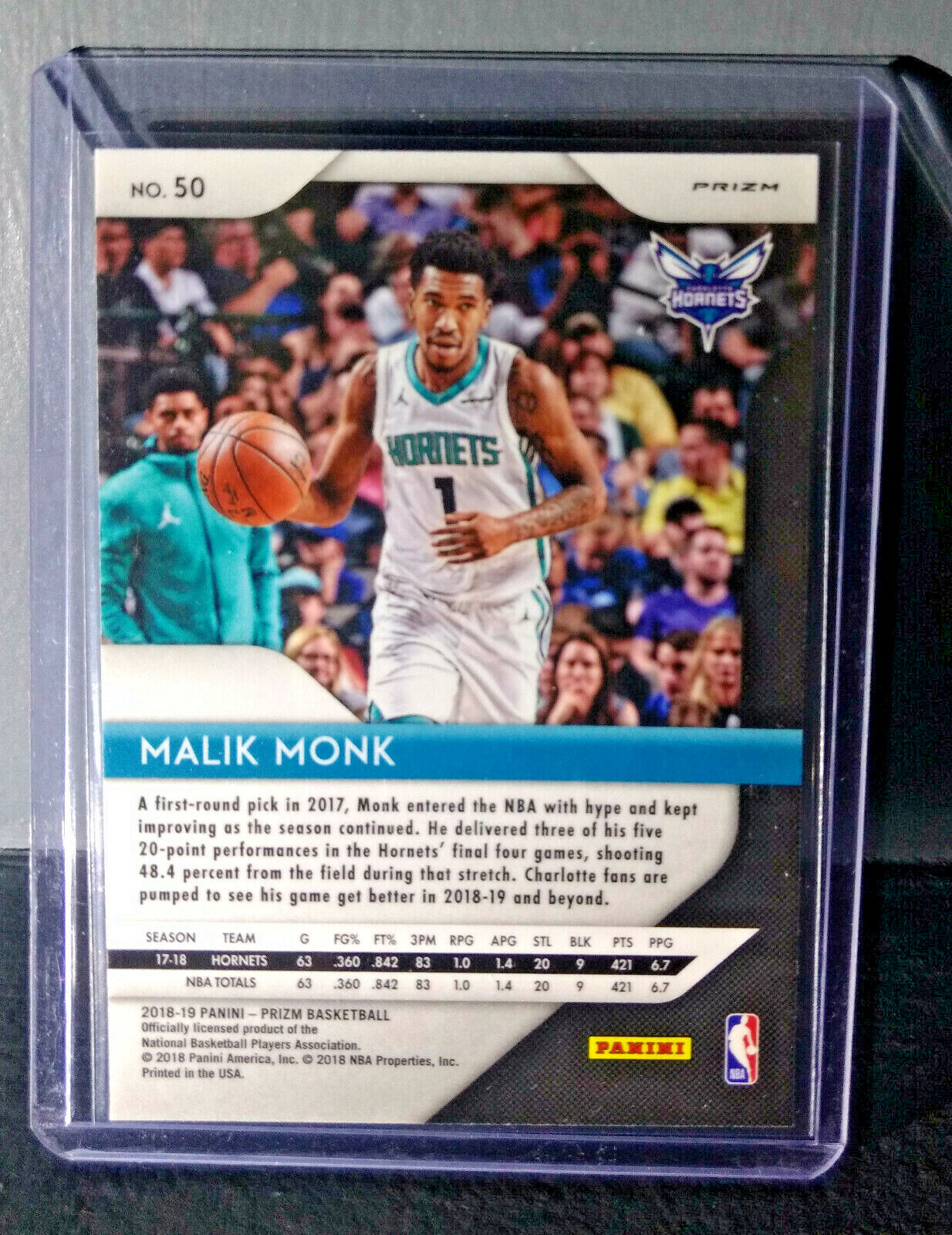 2018-19 Malik Monk Panini Prizm #50 Basketball Card