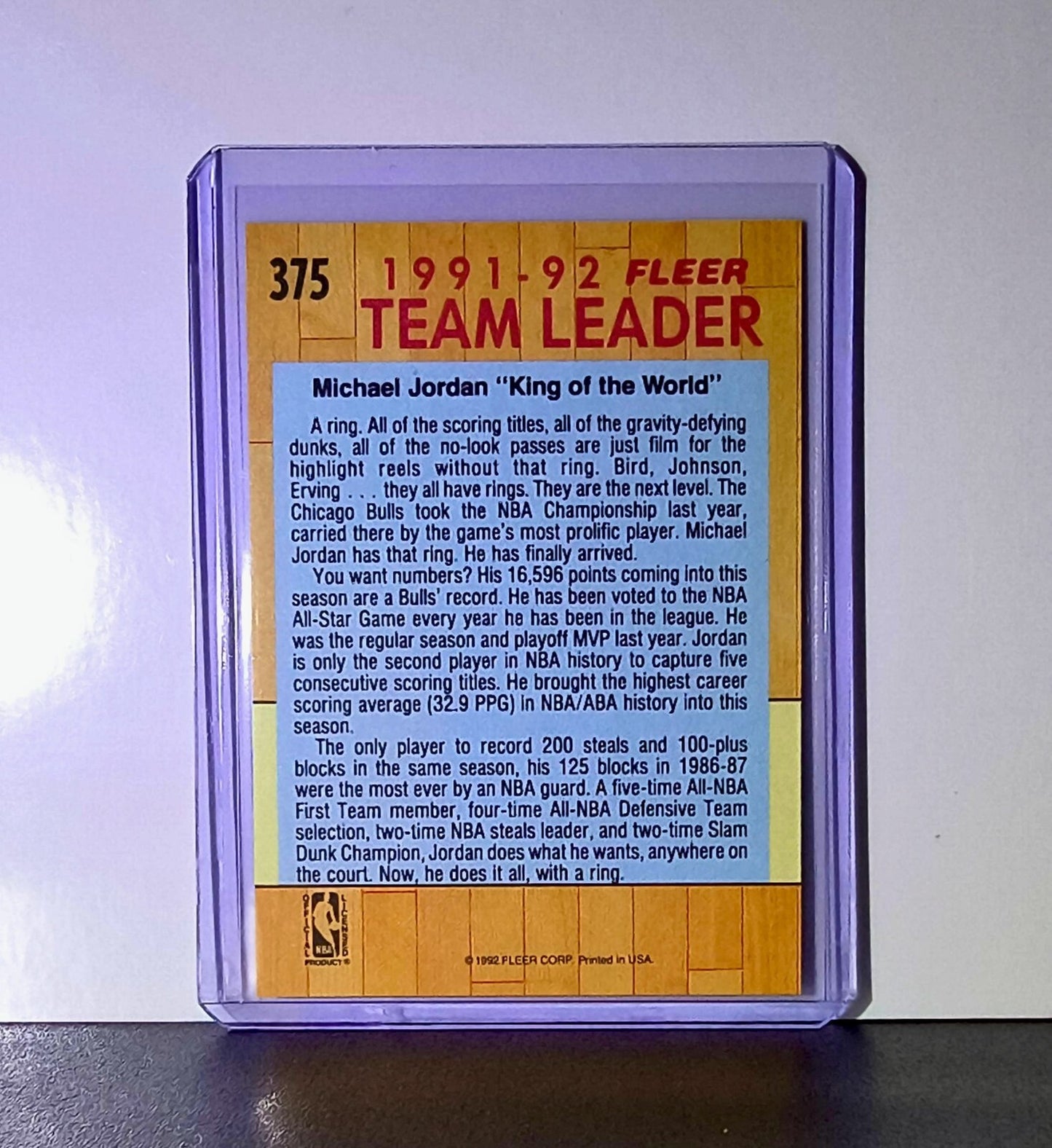 Michael Jordan 1991-92 Fleer Team Leader #375 Basketball Card Chicago Bulls