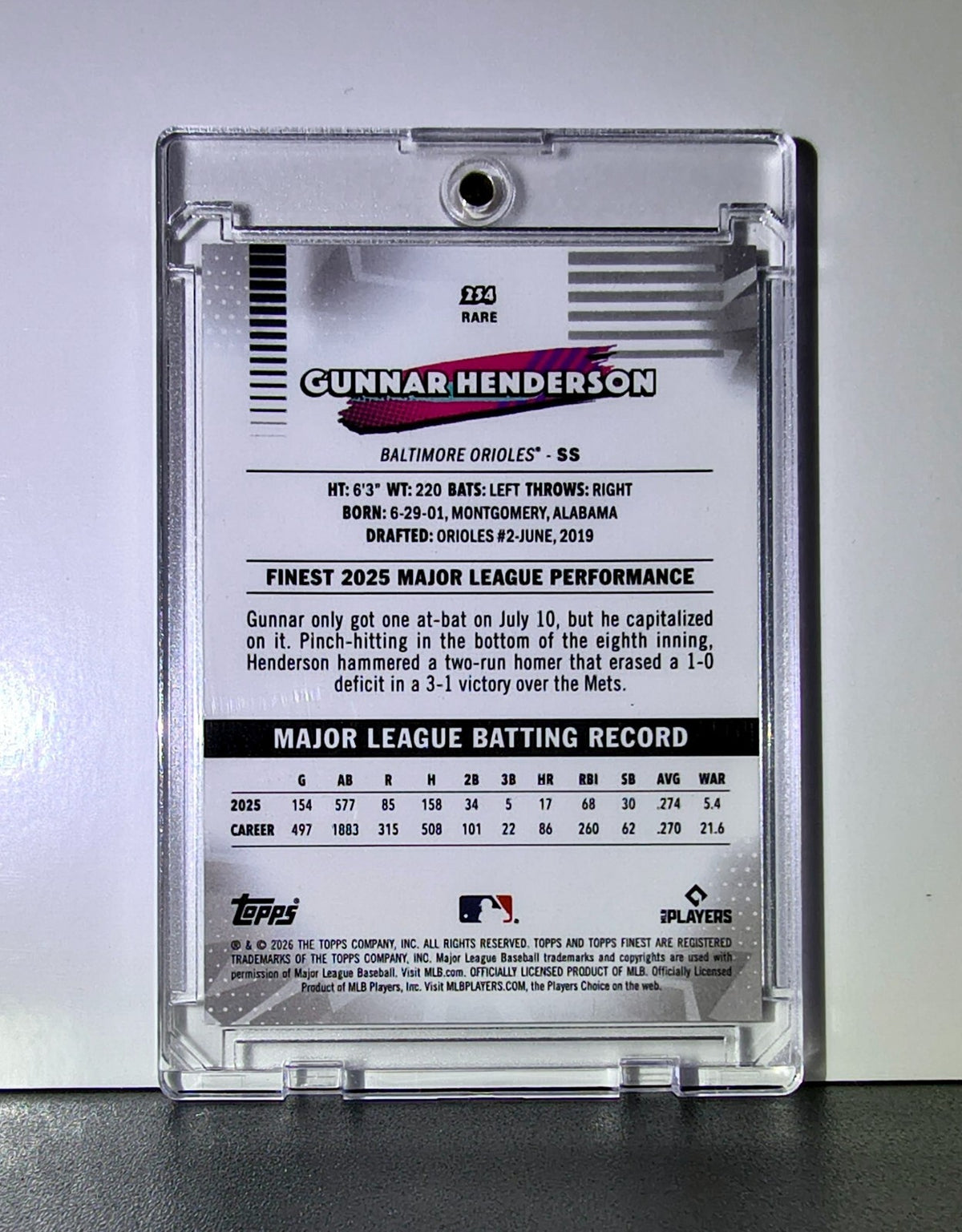 Gunnar Henderson 2026 MLB Topps Finest Green Refractor Baltimore Orioles 185/199