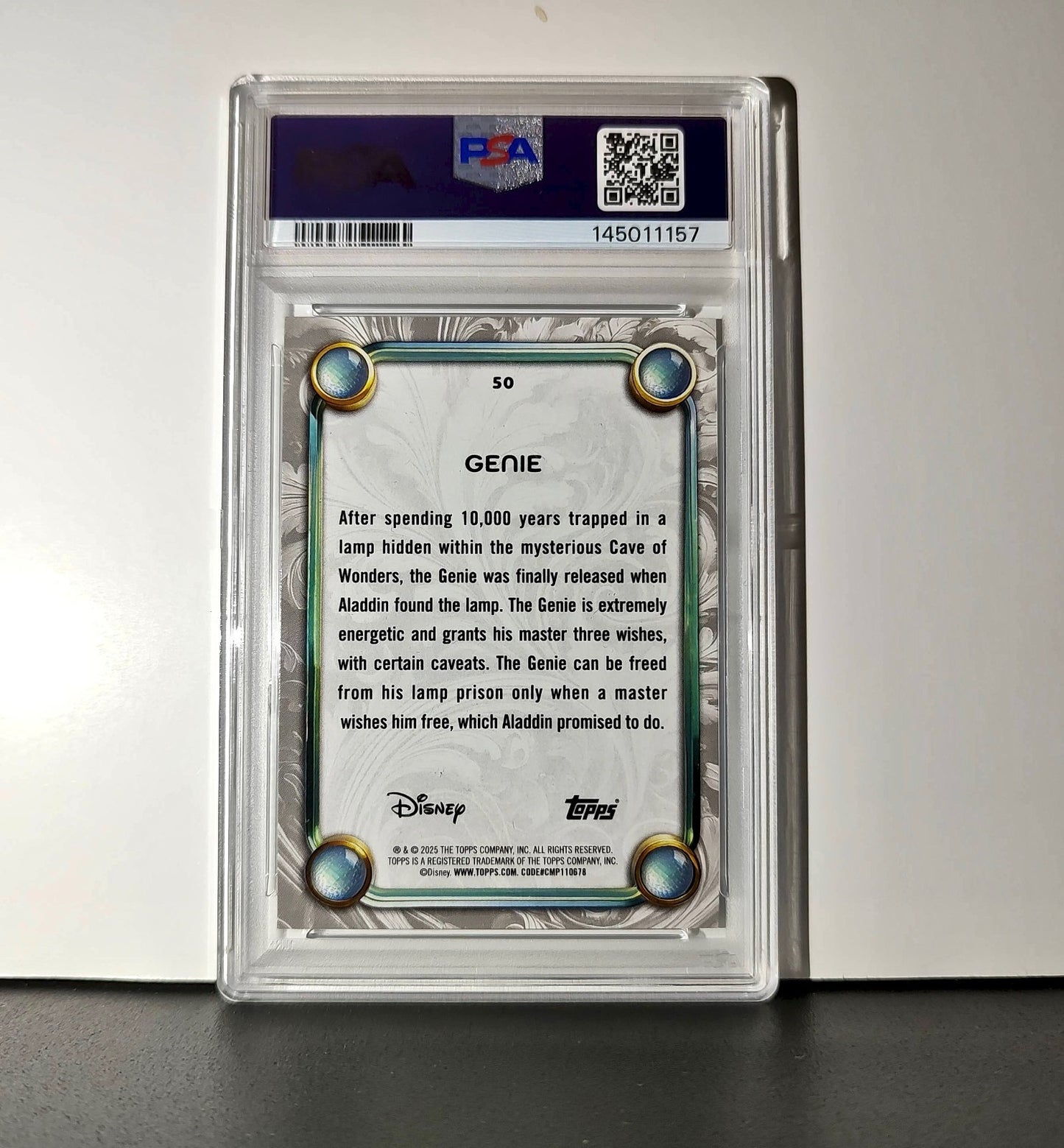 Genie 2025 Topps Disney Wonder #50 Winter Variant Card Aladdin PSA 9