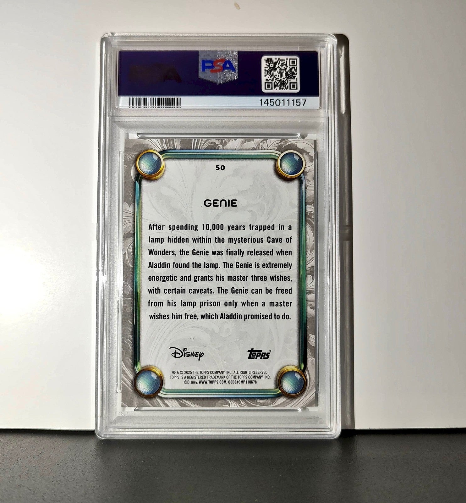 Genie 2025 Topps Disney Wonder #50 Winter Variant Card Aladdin PSA 9