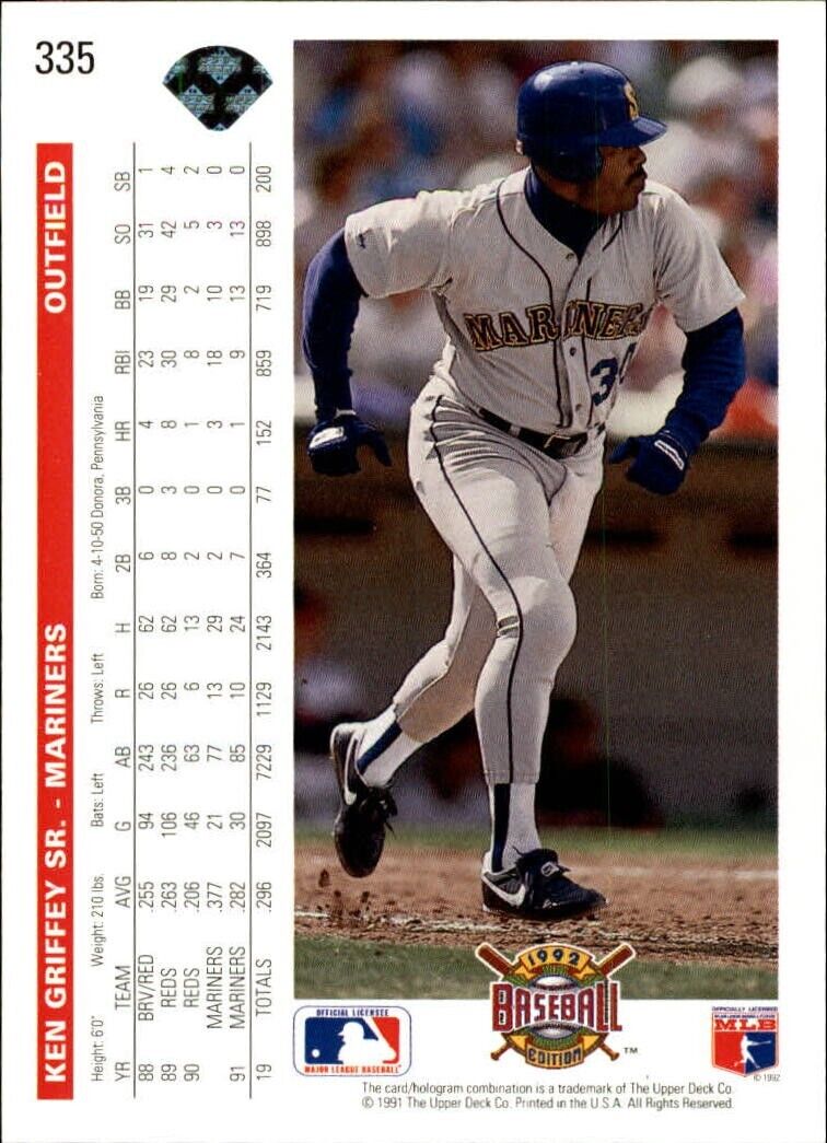 Ken Griffey Sr. 1992 Upper Deck MLB #335 Baseball Card Seattle Mariners