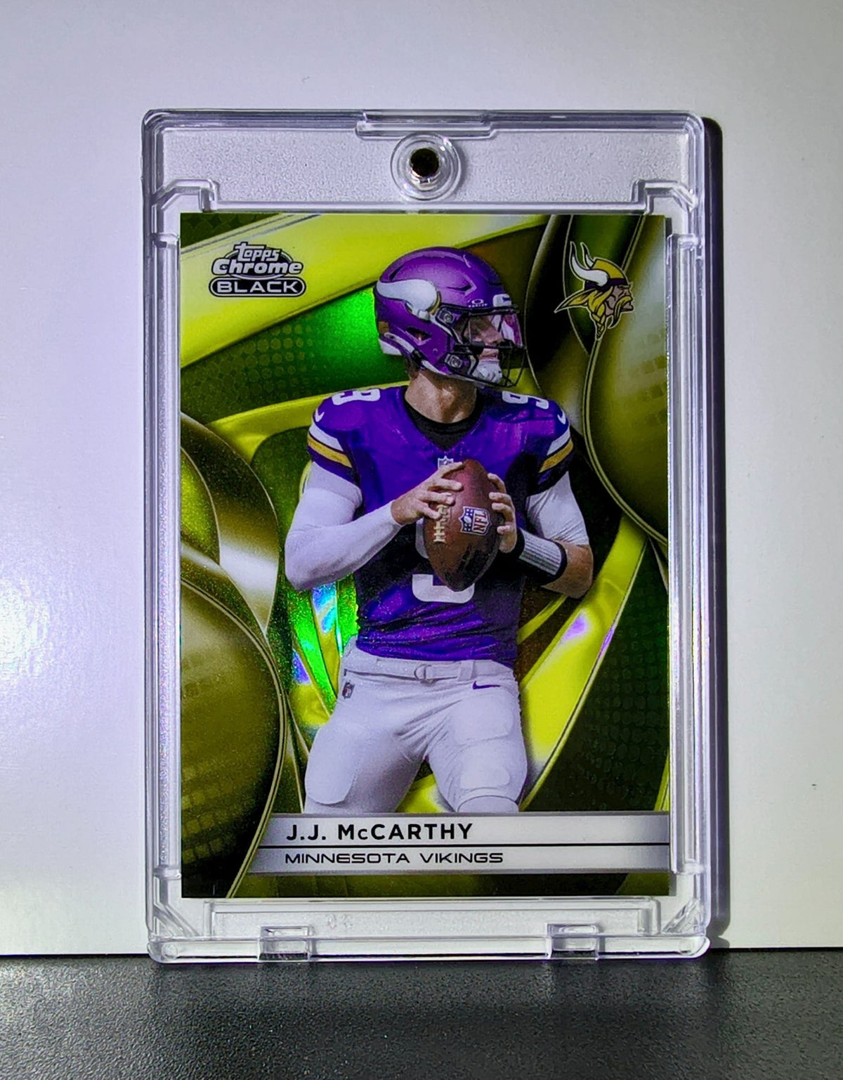 JJ McCarthy 2025 NFL Topps Chrome Black #67 Gold Refractor Card 22/50 Vikings